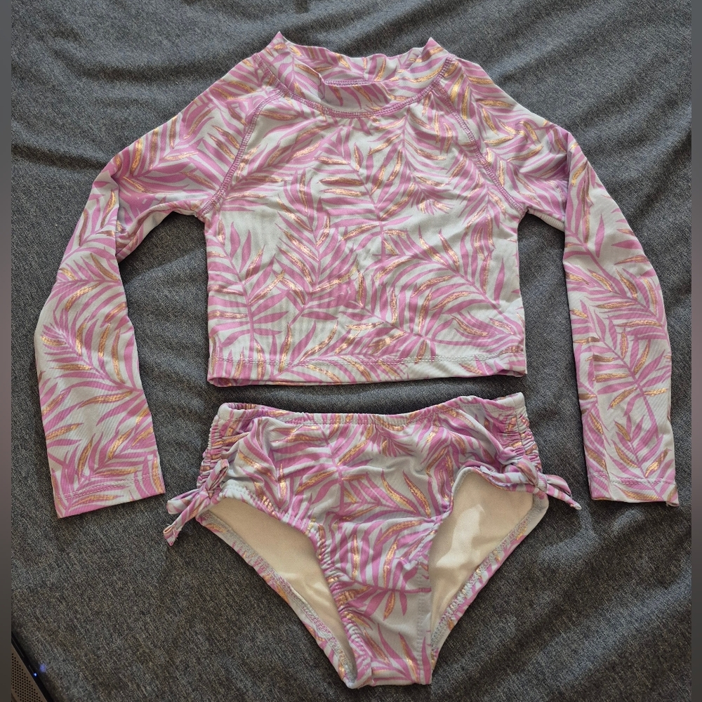Penelope Mack Pink and White Kids Swim Rashguard Set